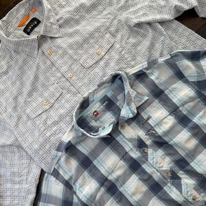 Lot Of 2‎ Orvis Simms Shirt Mens XL Blue Plaid Long Sleeve Fishing Performance